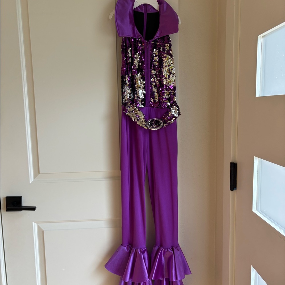 Weissman Purple Halter Jumpsuit with Ruffled Hem